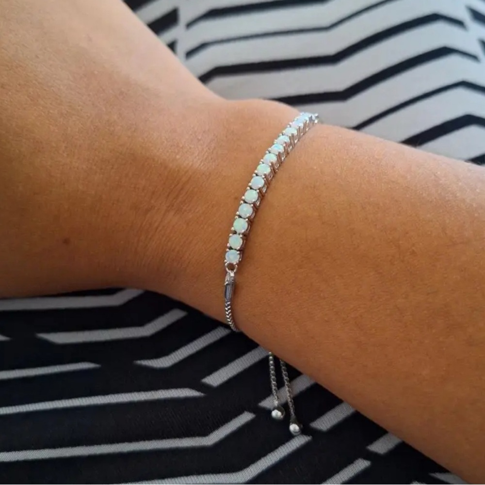 14k White Gold Plated Fire Opal bracelet. New. - Picture 5 of 9